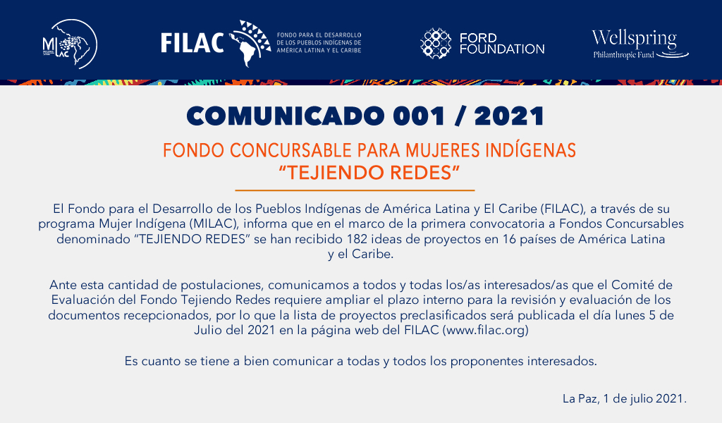 COMUNICADO 001 / 202: FONDO CONCURSABLE PARA MUJERES INDÍGENAS “TEJIENDO REDES”
